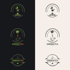 Organic Tea Logo Template. Vector set label for tea shop or cafe.