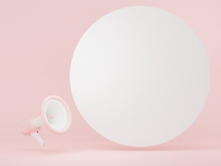 3d render of megaphone with speech bubble and copy space for mock up and web banner.