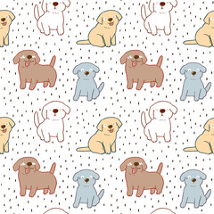 Seamless Pattern with Cartoon Puppy Illustration Design on White Background