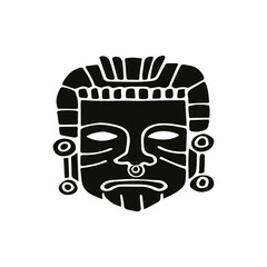 Aztec, Maya Or Inca Traditional Masks. Hand Drawn Vector Illustration. Black Silhouette Isolated On White. - obrazy, fototapety, plakaty