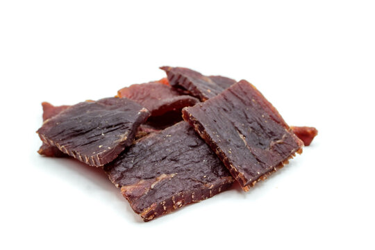 dried Jerky beef  meat isolated on white background