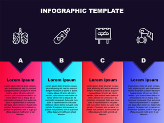 Set line Disease lungs, Electronic cigarette, No smoking and Hypnosis. Business infographic template. Vector