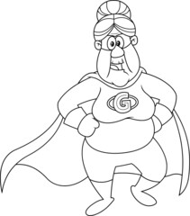 Grandmother Superhero Cartoon Character. Vector Hand Drawn Illustration Isolated On Transparent Background