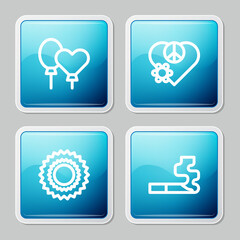 Set line Balloons, Love peace, Sun and Cigarette icon. Vector
