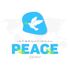 International Peace Day Poster. Illustration of Pigeon with Vector Background with Green Leafs 