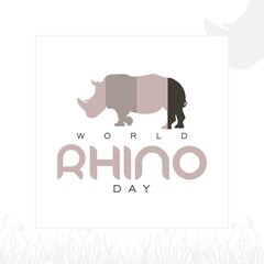 World Rhino Day Poster. Illustration of Rhino with Grass and vector background