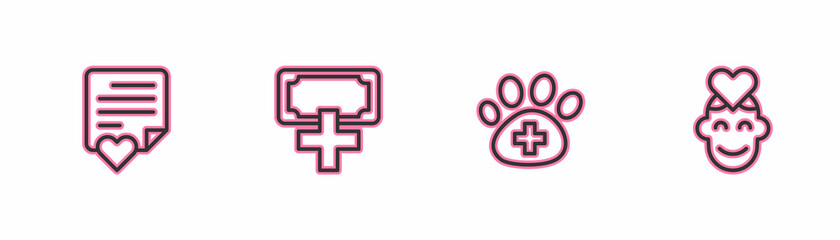 Set line Envelope with heart, Veterinary clinic, Donation and charity and Volunteer icon. Vector