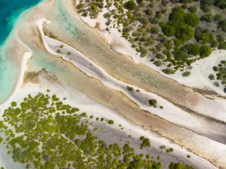 Satellite Aerial shot of channel between two islands in Pacific atoll of Orona