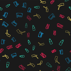 Set line Cosmetic bag, Broken nail, Manicure and Nail cutter on seamless pattern. Vector