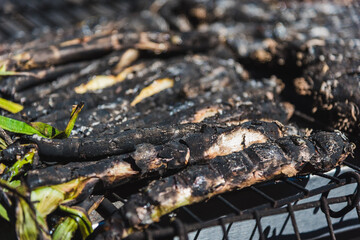 Grilled onions on the barbecue
