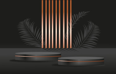Luxury black and bronze. Pedestal for advertising and selling goods. Beautiful wallpaper for phone and computer. Abstract images. Realistic 3D vector illustration isolated on black background
