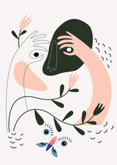 Vector illustration with an abstract face from hands