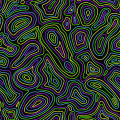 Fototapeta na wymiar Seamless multicolored waves geometric psychedelic pattern on a black background vector