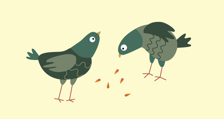 Vector illustrations with two pigeons
