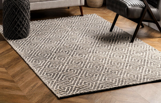 Modern grey geometric floor living area rug and interior room rug texture design.