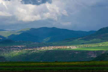 Alpine landscape with village and field, Armenia