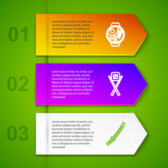 Set line Ramen, Sushi with chopsticks and Katana. Business infographic template. Vector
