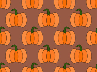 Pumpkins seamless pattern. Autumn background with pumpkins, beautiful design for Halloween and Thanksgiving. Design for wrapping paper, banners, posters and advertising materials. Vector illustration
