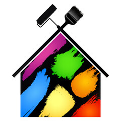 Roller, brush and blots of paint. The symbol for painter