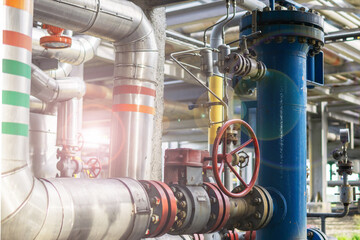 Gate valves and shut-off valves at a liquefied gas production plant. Technological equipment.