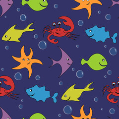 Funny fish and crab children s seamless pattern underwater