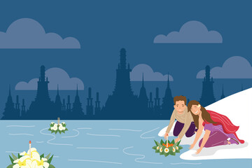 Obraz premium couple celebrating loy krathong