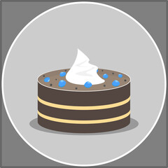 Vector chocolate cake with berries isolated on a dark background.