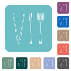 Barbecue tongs and fork and spatula rounded square flat icons