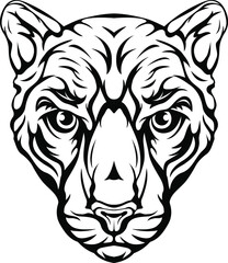 Evil puma. Vector isolated illustration. Black color on white background image. Wild cat design and tattoo.