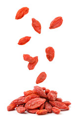 Dry goji berries fall on a heap on a white background. Isolated © innafoto2017