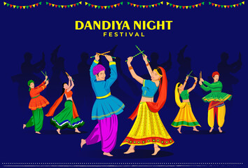 couples playing garba at Navratri night event 