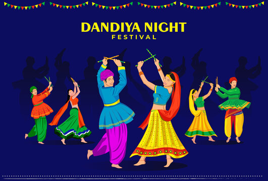 couples playing garba at Navratri night event 