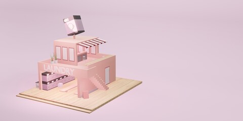 laundry shop model washing machine coin laundry service cartoon 3D illustration