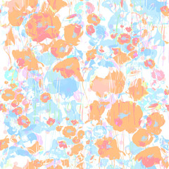  Abstract floral seamless pattern painted by brush field poppies. retro print. 