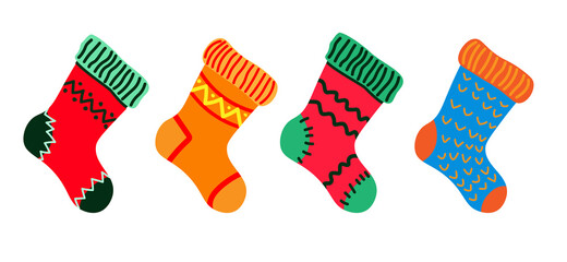 Set of Christmas knitted socks isolated on white