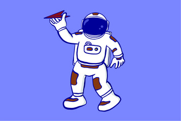 cartoon astronaut playing paper airplane premium vector