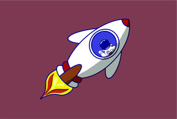 spaceship with cute astronaut character cartoon premium vector