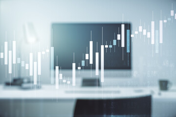 Multi exposure of abstract creative financial graph on modern computer background, forex and...