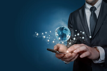 Concept of working in the global business network on a mobile .