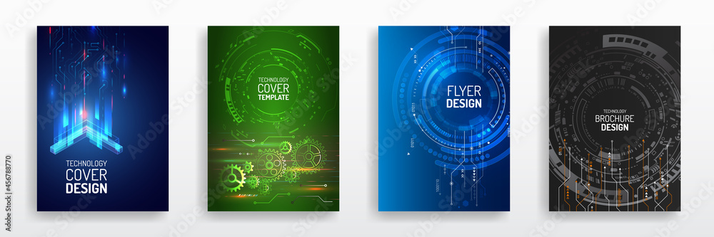 Aufkleber digital technology and modern science concept. vector template for brochure or cover with high tech 
