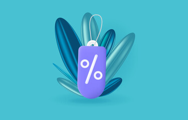 Discount coupon 3d tag price. Loyalty program, sales with an excellent offer. Special promotion, advertising of goods with a free interest. The price tag on the market, banner. Vector illustration