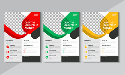Creative Flyer Design, Business Flyer Template, Brochure Design, a4 Size, red, green, yellow color, Vector illustration