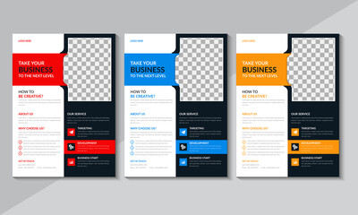 Professional Corporate Flyer Template, Business Flyer Design, Brochure design, a4 Size, red, blue, yellow color, Vector illustration