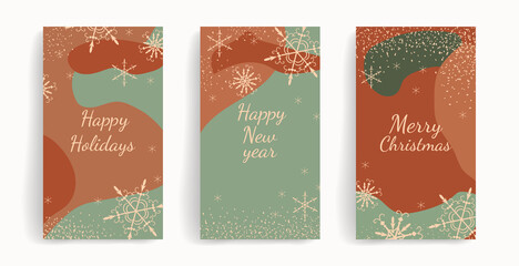 Naklejka premium Modern universal art templates. Merry Christmas and Happy New Year corporate holiday cards and invitations. Abstract design frames, and backgrounds with copy space for text. Vector illustration