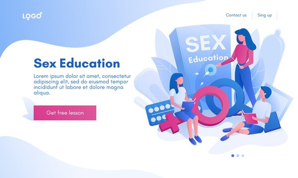Sex education landing page design, website banner vector template. Sexuality and gender. Sexual health.