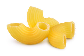 raw macaroni pasta isolated on white background with clipping path and full depth of field