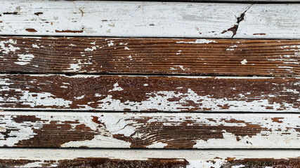 Old brown wooden background with remnants of white paint.