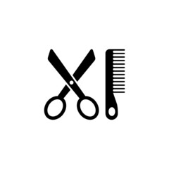 Scissors and Comb, Hairdresser Tools. Flat Vector Icon illustration. Simple black symbol on white background. Scissors and Comb, Hairdresser Tools sign design template for web and mobile UI element.