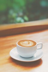 cup of coffee on wooden table