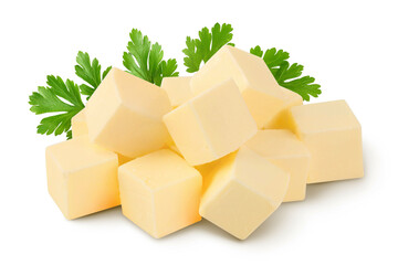 butter cube isolated on white background with clipping path and full depth of field